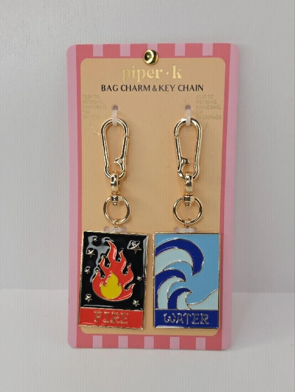 ❤️▪️Piper K▪️ Uk Exclusive Fire & Water Enamel Bag Charm Key Chain